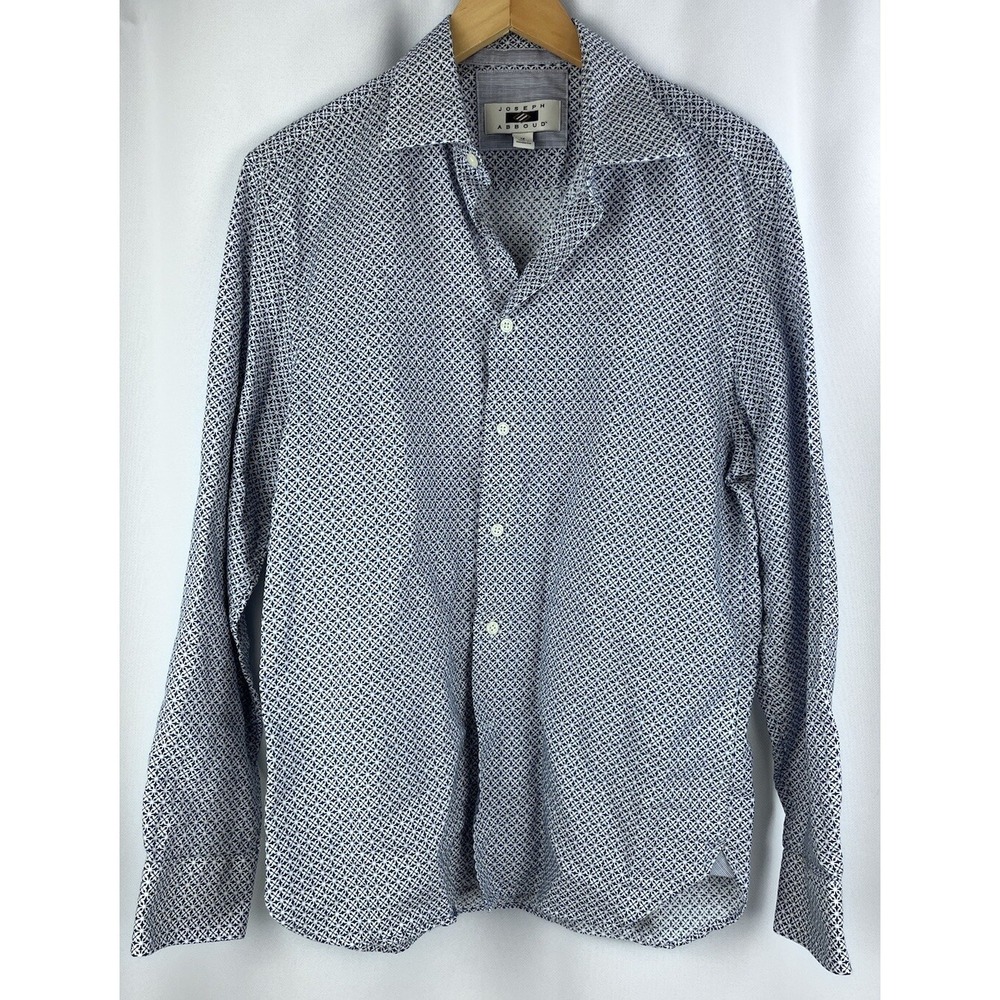 Joseph Abboud Men's Medium White/Blue Geometric Long Sleeve Button Shirt